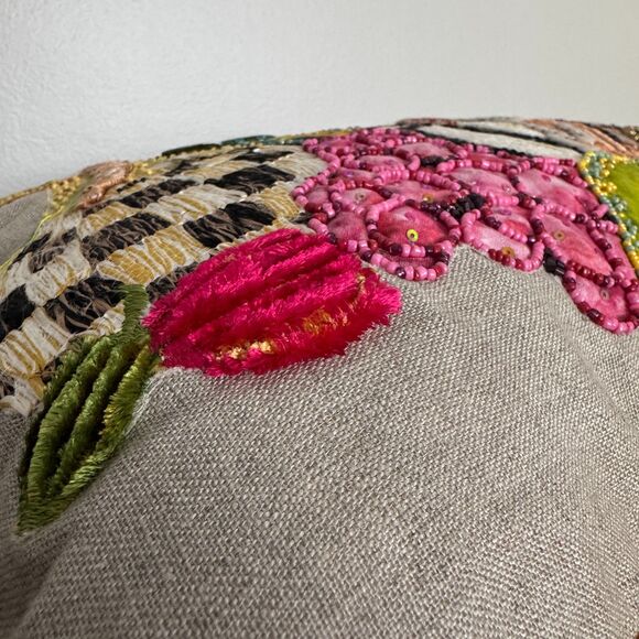 MacKenzie-Childs Cornucopia Beaded Embroidered Throw Pillow NWT Fall Decor 20x14 - Picture 12 of 13